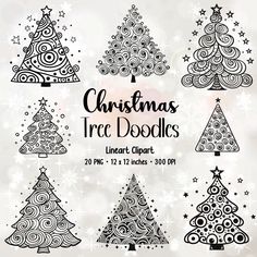 christmas tree doodles with swirls and stars