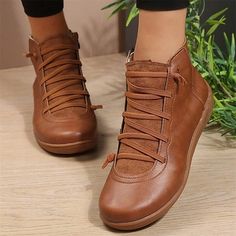 Category:Boots; Upper Materials:PU; Season:Winter,Fall; Heel Type:Flat Heel; Gender:Women's; Toe Shape:Round Toe; Type:Booties Ankle Boots; Style:Minimalism,Fashion,Comfort,Casual; Heel Height(inch):<1; Outsole Materials:Rubber; Occasion:Outdoor,Daily; Closure Type:Lace-up; Pattern:Solid Color; Listing Date:07/18/2023; Production mode:External procurement; 2023 Trends:Barefoot shoes,Plus Size,Combat Boots; Foot Length:; Foot Width:; SizeChart1_ID:2:184043; Size chart date source:Provided by Supp Ankle Boots Winter, Cheap Ankle Boots, Floral Boots, Casual Ankle Boots, Low Heel Boots, Booties Ankle Boots, Boots Style, Winter Ankle Boots, Penteado Cabelo Curto