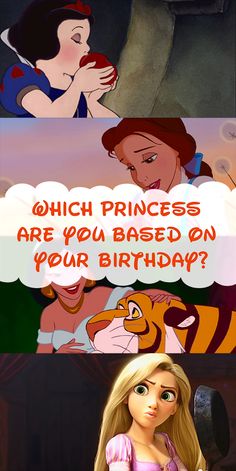 there is a cartoon image with the words which princess are you based on your birthday?