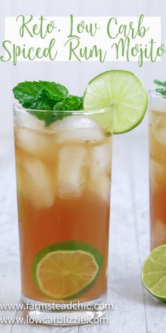 two glasses filled with iced tea and lime