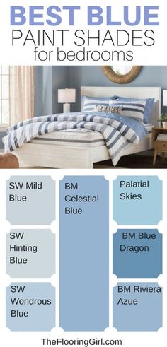 the best blue paint shades for bedroom walls and floors in this postcard, you can see