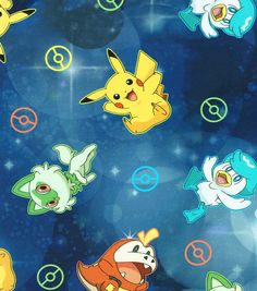 the pokemon wallpaper has many different types of pikachu and other cartoon characters