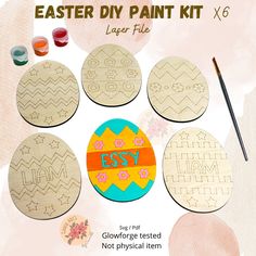 the easter diy paint kit includes six wooden circles with painted letters and flowers on them