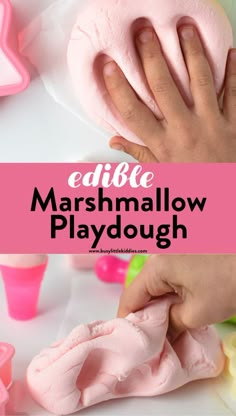 someone is making marshmallow playdoughs with their hands