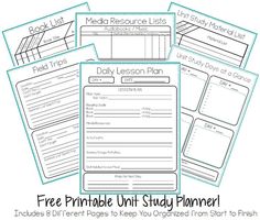 the free printable unit study planner for students to use on their homeschool