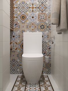 three different shots of a bathroom with tile flooring and wall coverings on the walls