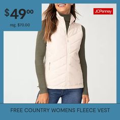 When the weather takes a turn, pull on the perfect transitional layer with this Free Country women's lightweight puffer vest. It's made from woven fabric with a mock neck, zip pockets, and a full-zip closure. Wear it over a sweater with jeans or pants. Closure Type: ZipperPockets: 2 Front Zip PocketsWarmth Factor: LightweightApparel Length: 26 InchesOuterwear Length: ShortFiber Content: 100% PolyesterFabric Description: WovenFilling Content: 100% PolyesterLining: LinedLining Material: Polyester… Beige Sweater Vest, Sweater With Jeans, Country Women, Sweater Boots, Fleece Vest, Womens Fleece, Beige Sweater, A Rainy Day, Fall Fashion Outfits