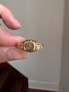 Selling an assortment of antique jewelry that I have hunted for and gathered from all over the world to offer you.  Some examples seen in the group photo.   ABOUT: Antique signet ring in rich 18k gold with embossed designs -  lovely, detailed gold work. This old beauty is from the early 1800s Georgian era. It has ornate initials engraved but I'm not exactly sure which, maybe C S ? Makes a striking and unique stacker with a great antique appearance. This French antique piece from the Georgian era is one I purchased in Paris. French hallmarks for 18k. Antique box is not included.  Listing is for the one ring with the others in the stack shown for color comparison and scale. Really nice condition, still sturdy, some surface wear but beautiful antique patina in the recesses to make the design Luxury Classic Ceremonial Engraved Ring, Classic Luxury Gold Plated Engraved Ring, Luxury Antique Initial Ring For Formal Occasions, Luxury Gold Heirloom Engraved Ring, Luxury Heirloom Hand Forged Engraved Ring, Luxury Heirloom Engraved Ring With Polished Finish, Luxury Antique Initial Ring Gift, Luxury Traditional Engraved Ring, Ornate Luxury Engraved Ceremonial Ring