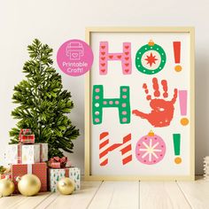 a christmas card with the words ho ho ho on it and presents next to it