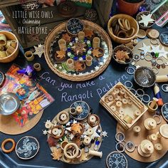 there are many items on the table that include buttons and other things to make something special