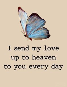 a blue butterfly with the words i send my love up to heaven to you every day