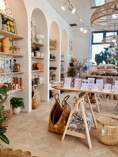 the inside of a store with baskets and other items