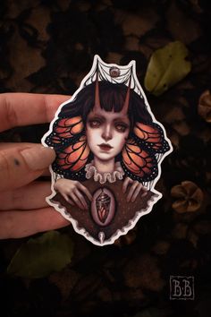 Surreal portrait of a Butterfly girl and a chrysalis vinyl sticker Creepy Butterfly Tattoo, Transformation Butterfly, Sculpted Jewelry, Dark Academy, Butterfly Girl, Surreal Artwork, Creepy Tattoos, Artist Alley, Art Stickers