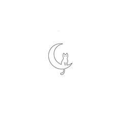 a black and white drawing of a cat sitting on the moon