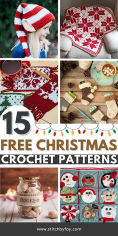 15 free christmas crochet patterns with text overlay that reads 15 free christmas crochet patterns