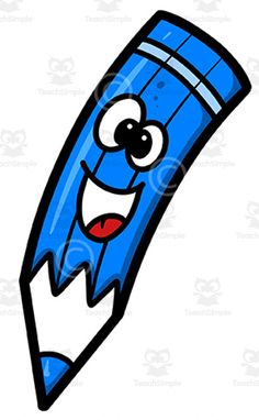 a cartoon blue pencil with a smiling face