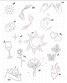 the sun, moon and other symbols are drawn on a sheet of paper with graphing