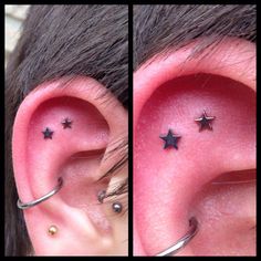 two pictures of the same ear with stars on them