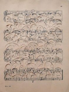 an old sheet music with musical notes and umbrellas