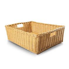 an empty wicker basket on a white background