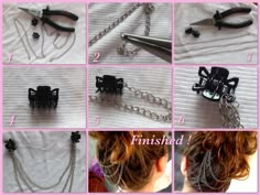 the instructions for how to make a chain - link hair clip with scissors and chains