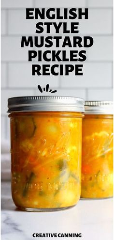 two jars filled with soup sitting on top of a counter