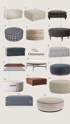 the different types of ottomans are shown in this image, and there is an info sheet