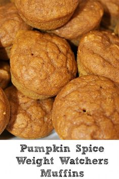 pumpkin spice weight watchers muffins stacked on top of each other with text overlay