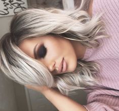 Face Form, Balayage Straight, Blonde Hair With Roots, Soft Bangs, Grey Eyes, Icy Blonde Hair, Icy Blonde, Hair Balayage, Oval Face