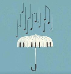 an umbrella with musical notes hanging from it's sides and music notes coming out of the top