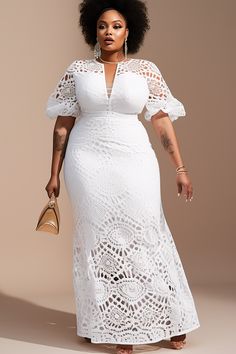 Lace Loose Dress Styles, Hair Rack, Hips Workout, Lace Maxi Dresses, Lace Dress Classy, Bigger Hips, Bride Elegant, Summer Tips, White Lace Maxi Dress