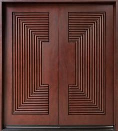 a wooden door with an intricate design on the front and side panels in dark wood