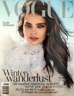 a woman with long hair on the cover of a magazine, wearing a fur coat