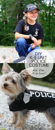 DIY Halloween Costume Idea - K-9 Police Officer Uniform and badge and matching dog costume Michaelsmakers Lil Blue Boo Dog Costumes For Kids, Halloween Customs, Star Wars Ewok, Scary Party, Easy Diy Costumes, Diy Dog Costumes