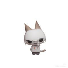 a white cat with glasses on it's head is standing in front of a white background