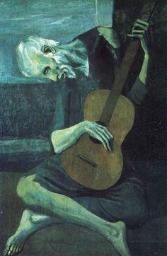 a painting of a man holding a guitar