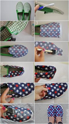 step by step instructions on how to make an american flag slipper for someone's shoes