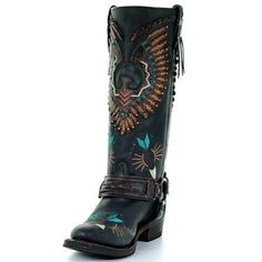 Corral boots are handcrafted ensuring a western boot that is unique in design and incomparable in quality. These stunning ankle boots feature genuine leather construction with distressing for that worn in look. Decorative side fringe and stud and concho details add beautiful style. Pair it with ankle jeans or a cute western dress for a fun night out. Size: 7.5.  Color: Black.  Gender: female.  Age Group: adult. Cute Western Dress, Western Riding Clothes, Black Cowgirl, Side Fringe, Corral Boots, Black Eagle, Western Dress, Blue Boots, Studded Boots