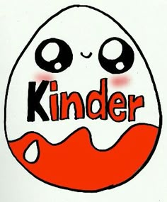 an egg with the word kinder painted on it's face in black and orange