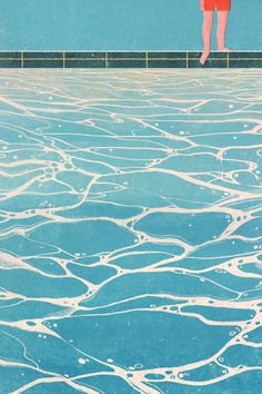 an image of a woman standing on the edge of a swimming pool with her back to the camera