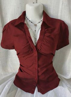 Burgundy Top Outfit, Red Collared Shirt, Sixth Form Outfits, Downtown Outfits, Burgundy Top, Office Outfit, Top Outfit, Plain Shirt, Swaggy Outfits