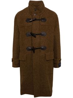 brown wool front toggle fastening stand-up collar long sleeves belted cuffs chest welt pocket two front patch pockets English rear vents internal pocket full lining straight hem Duffle Coat, Balenciaga Triple S, Custom Watch, Sweaters Knitwear, Mens Outerwear, Outerwear Coats, Welt Pocket, Jean Coat, Shirt Jacket