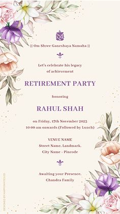 Floral Retirement & Farewell Party Invitation Modern Traditional Style, Beautiful Birthday Wishes, Farewell Cards