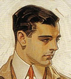 a painting of a man in a trench coat and tie with his hair pulled back