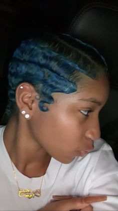 black people
finger waves
blue hair
colored hair
short curly hair
piercings 
side profile
black girl Blue Natural Hair, Short Blue Hair, Short Hair Black, Dyed Natural Hair, Natural Hair Styles Easy