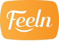 the word feeln written in white on an orange square