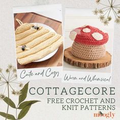 two knitted hats on top of each other with the caption cottage crochet and knit patterns