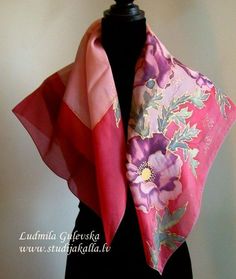 Shawl.Natural silk hand painted shawl, crimson - pink shawl, purple poppies Pink Shawl Scarves For Spring, Pink Shawl Scarf For Spring, Pink Silk Shawl For Spring, Elegant Handmade Summer Scarves, Pink Silk Scarf With Floral Print, Pink Floral Print Silk Scarves, Pink Floral Print Shawl Scarf, Bohemian Pink Floral Print Silk Scarf, Pink Bohemian Silk Shawl Scarf