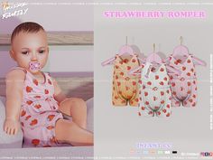 Sims 4 Infant, Toddler Cc Sims 4, Strawberry Romper, Mods Sims 4, Sims 4 Toddler Clothes, Sims Baby, Sims 4 Cc Kids Clothing