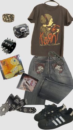 #korn#outfitinspo Grunge Fits, Punk Style Outfits, Baggy Clothes, Fire Fits, Swaggy Outfits, 2000s Fashion, Dream Clothes, Grunge Outfits